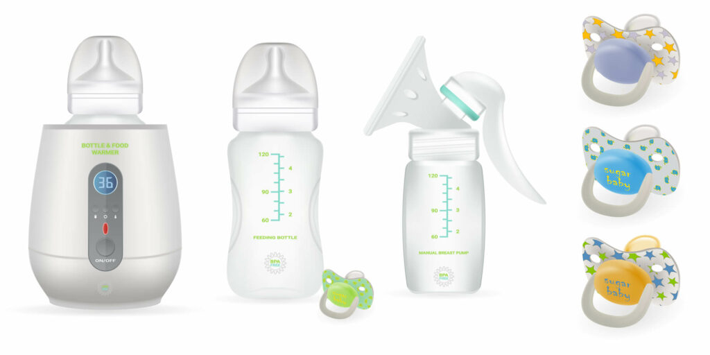 Bottle warmer, bottles and pacifiers