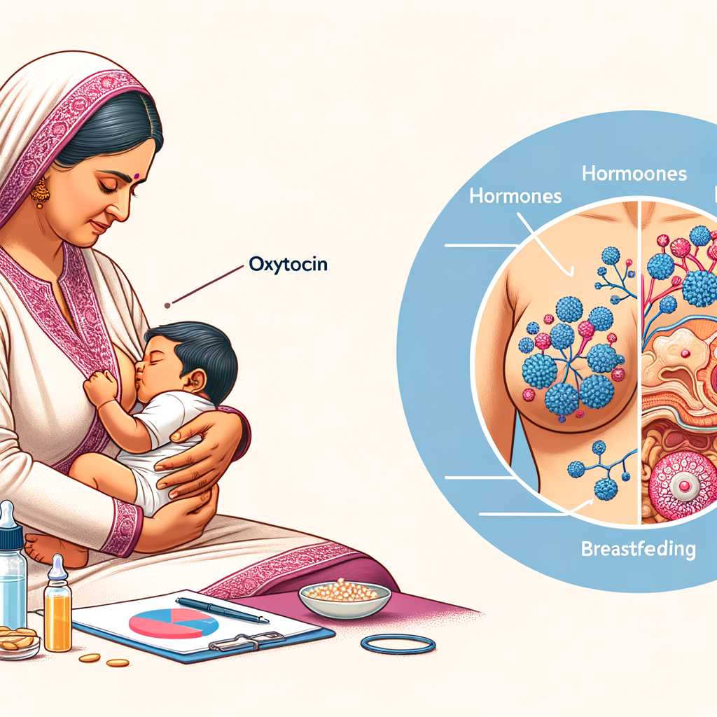 Mother breastfeeding her baby, highlighting the hormonal harmony in breastfeeding, oxytocin function, and benefits of breastfeeding, with a detailed view of oxytocin's role in breastfeeding and hormonal changes.
