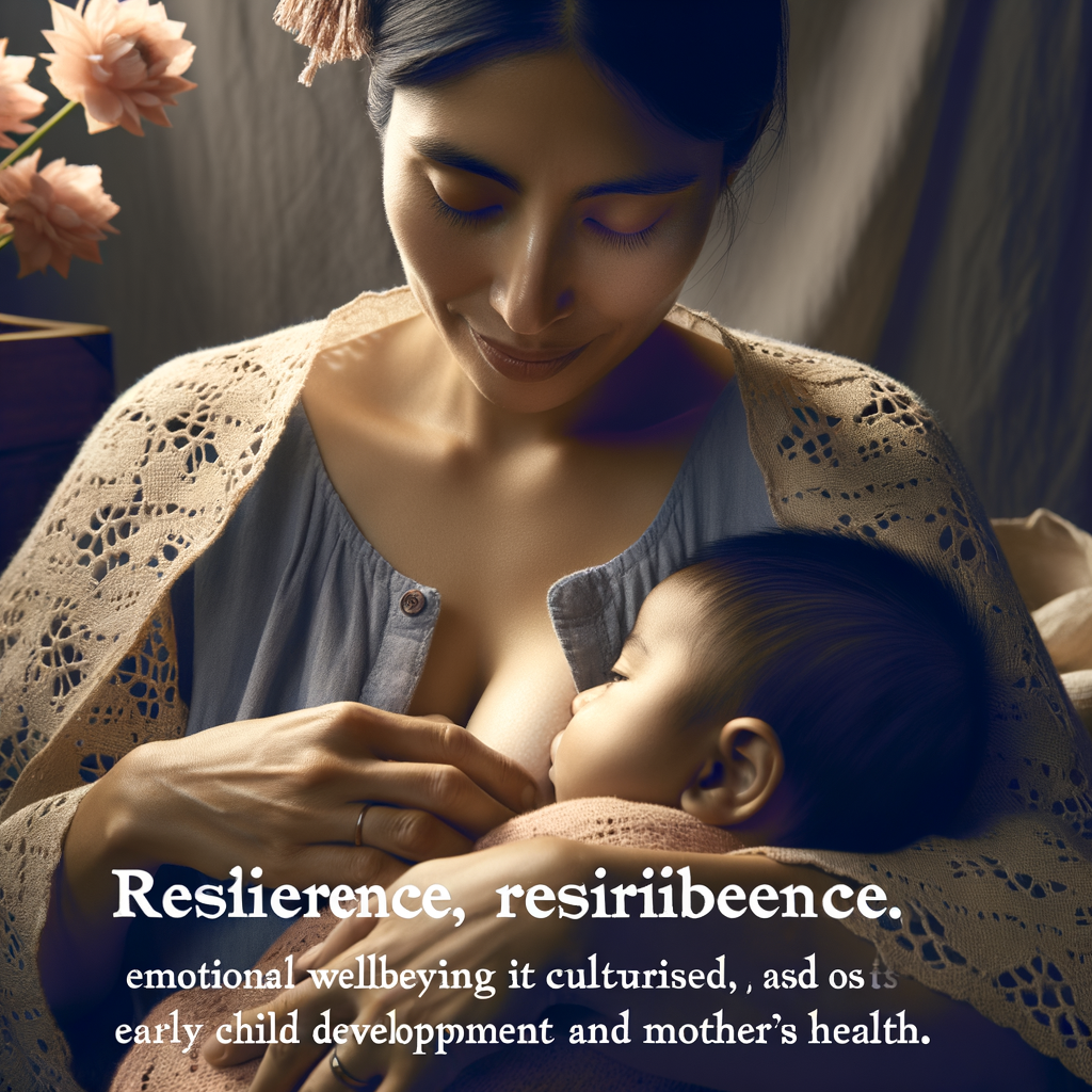 Serene mother showcasing resilience while breastfeeding her baby, highlighting the emotional benefits and the impact of breastfeeding on child development and maternal health.