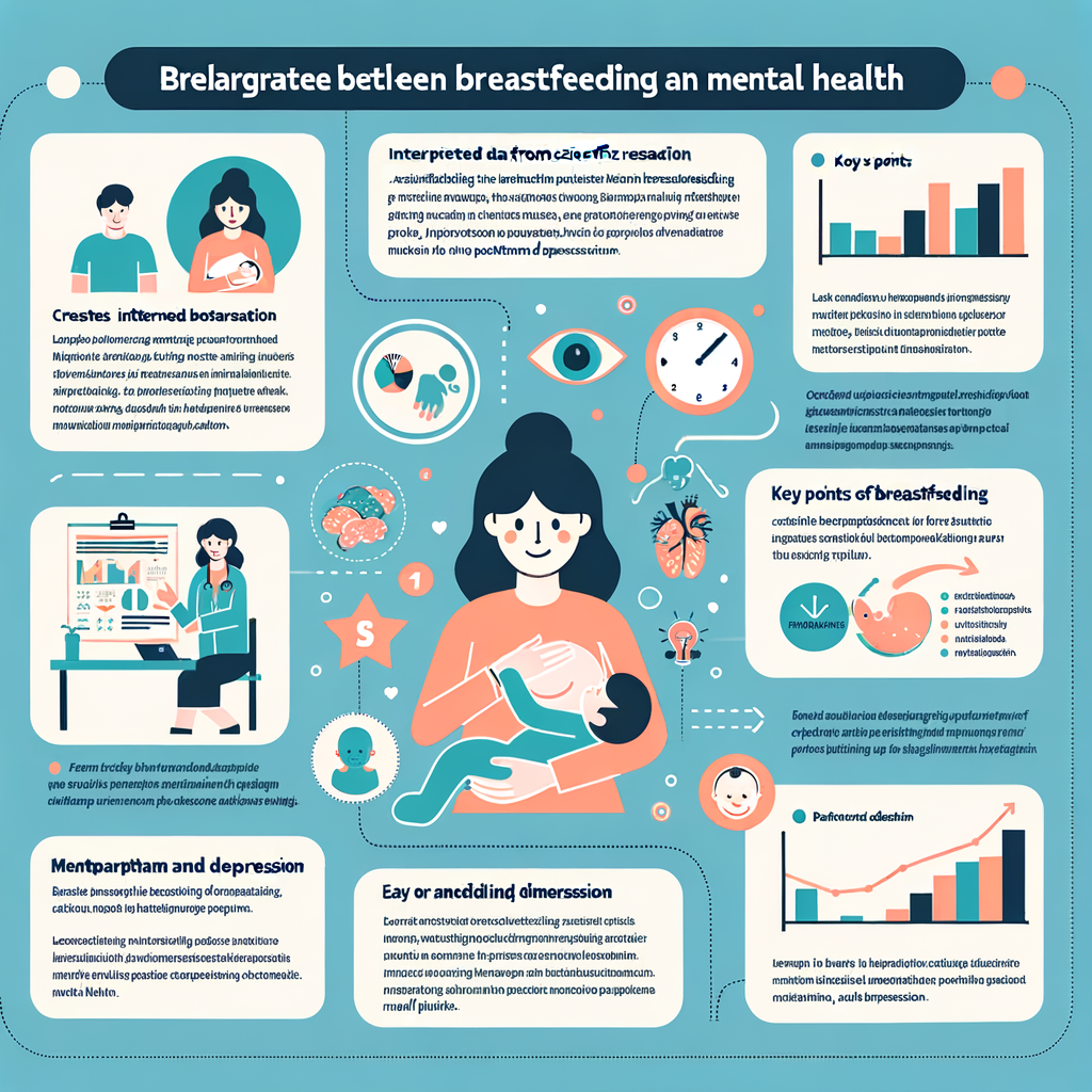 Infographic illustrating the mental health benefits of breastfeeding, including postpartum depression prevention and reduction of depression risk factors, backed by scientific studies on the connection between breastfeeding and mental health.