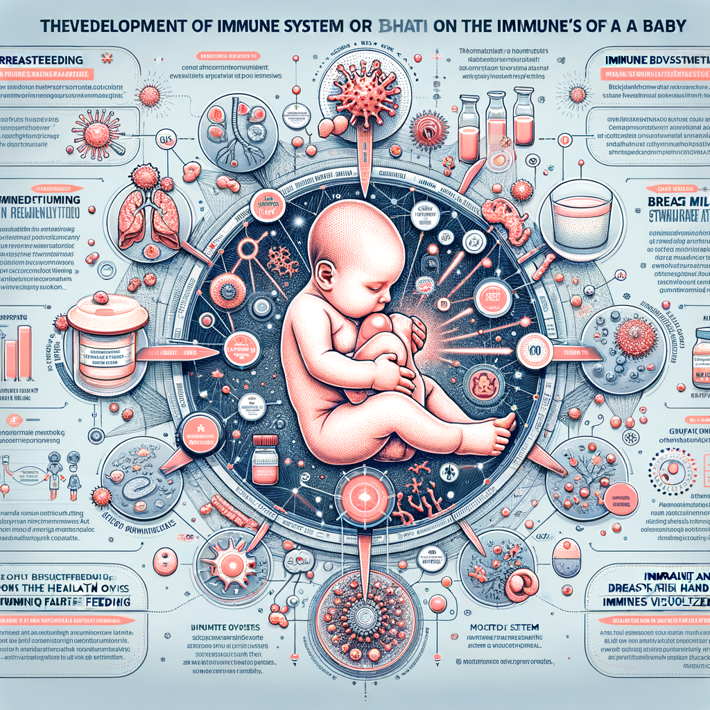 Infographic showcasing breastfeeding benefits on a baby's immune system, highlighting the influence of breastfeeding on immune system development and the role of breast milk in boosting infant health and immunity.
