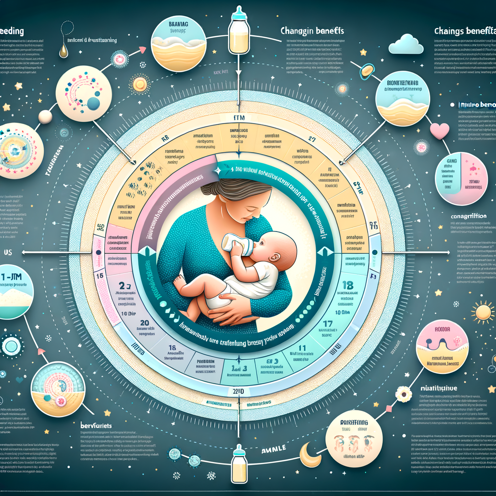 Infographic showing breastfeeding changes in a baby's first year, highlighting breastfeeding progression, timeline, stages, and breast milk changes, serving as a comprehensive first year breastfeeding guide.