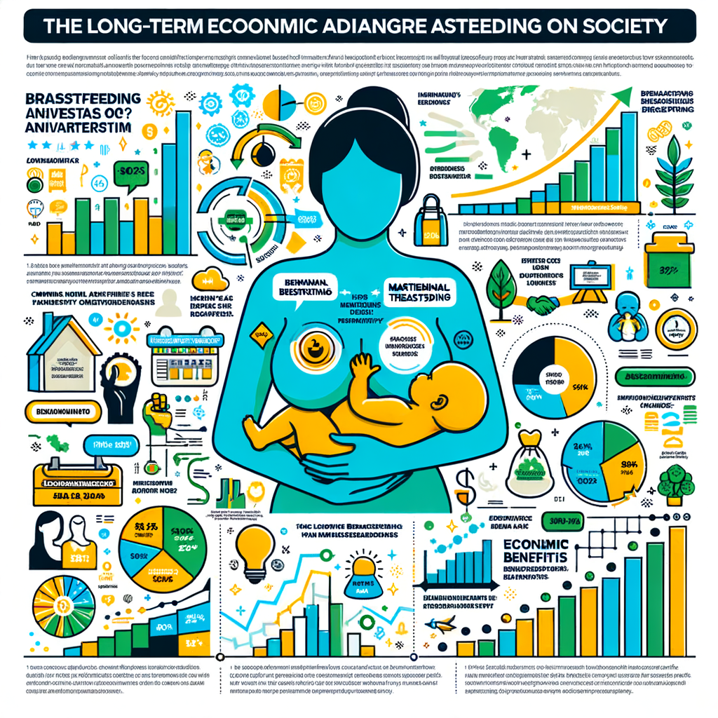 Infographic highlighting the long-term economic benefits of breastfeeding on society, showcasing breastfeeding's impact on economic growth and societal benefits.