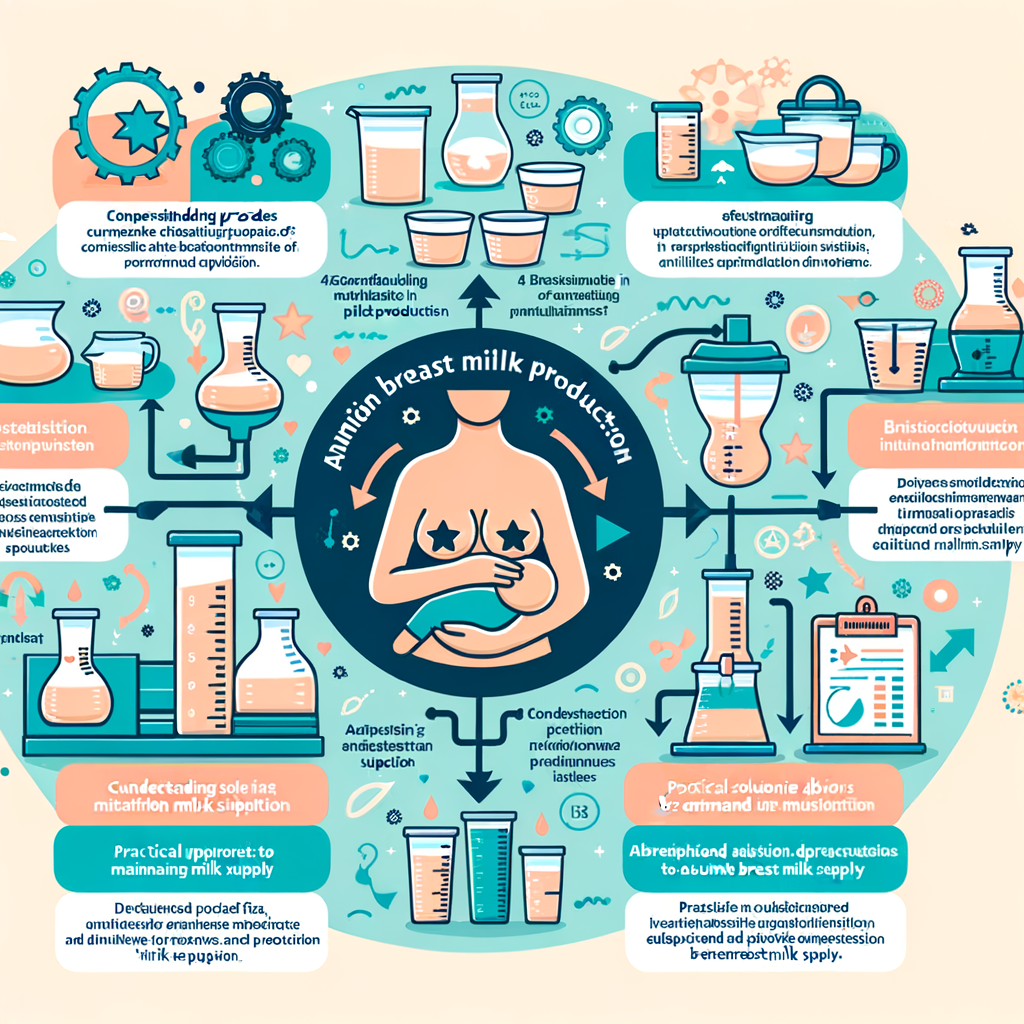 Infographic explaining breast milk supply fluctuations, understanding lactation, causes of milk supply fluctuation, and solutions for increasing and maintaining milk supply in mothers facing breast milk production issues.