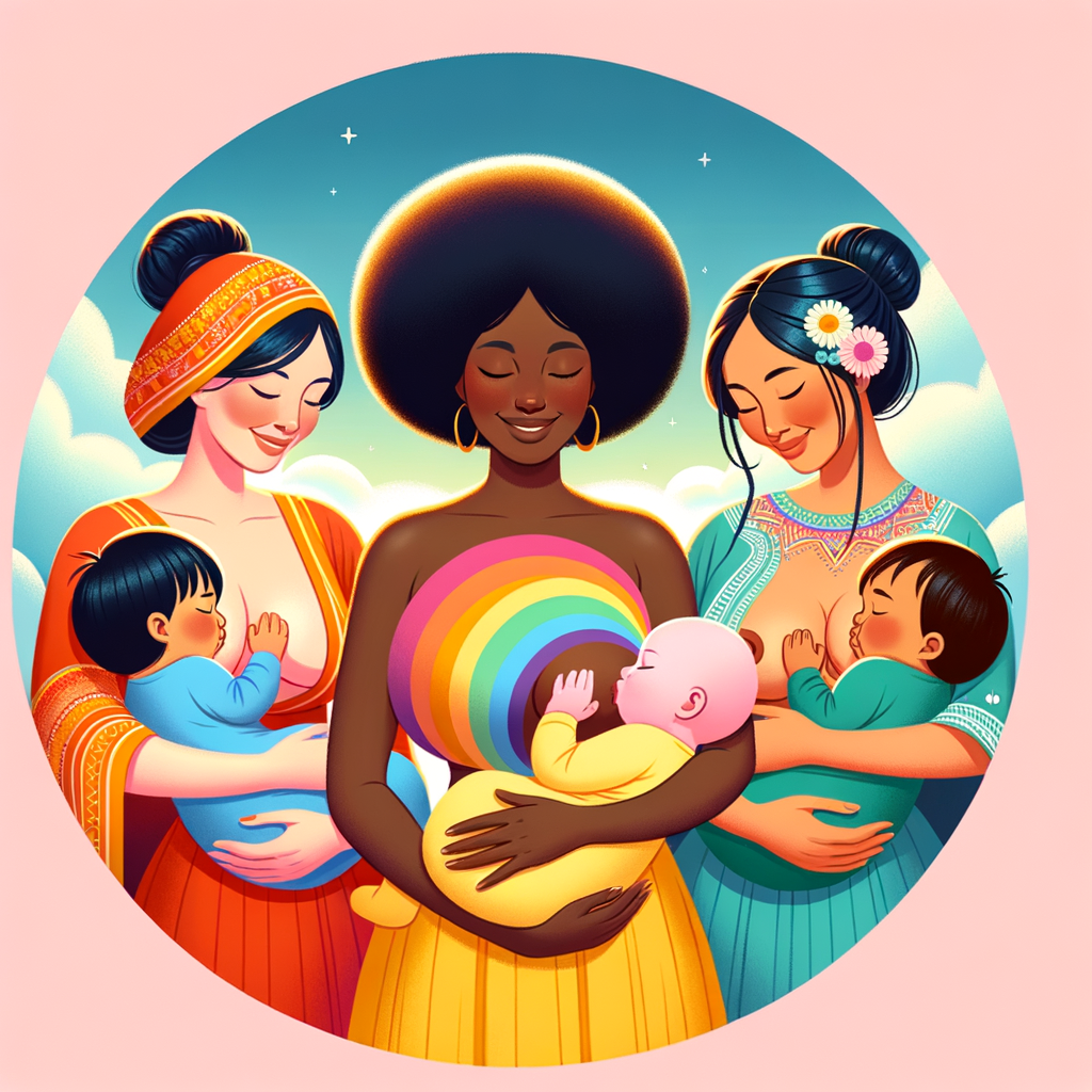 Diverse group of mothers showcasing unique cultural breastfeeding practices, celebrating breastfeeding diversity across different cultures