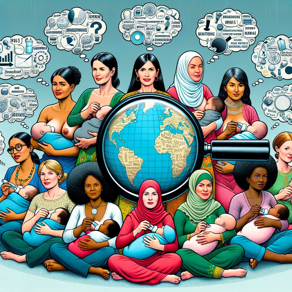 International mothers debunking breastfeeding misconceptions and myths from various cultures, symbolizing a global exploration and understanding of breastfeeding practices and beliefs.