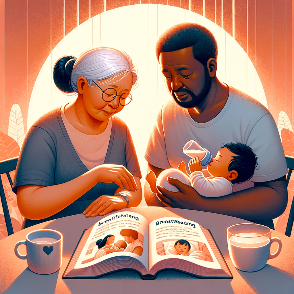 Grandparents educating themselves on the importance of breastfeeding, showcasing their supportive role in child nutrition and the benefits of breastfeeding