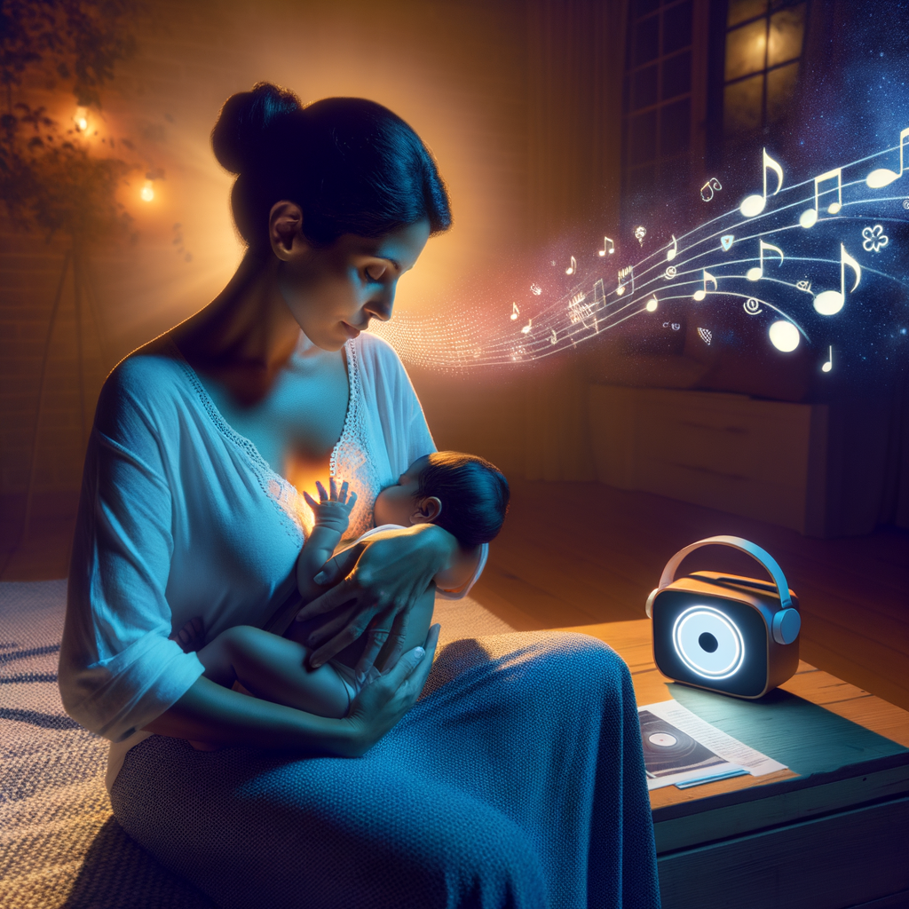 Mother enjoying the benefits of music during breastfeeding, highlighting the role of music in lactation and the positive impact of soothing tunes on enhancing the breastfeeding experience.