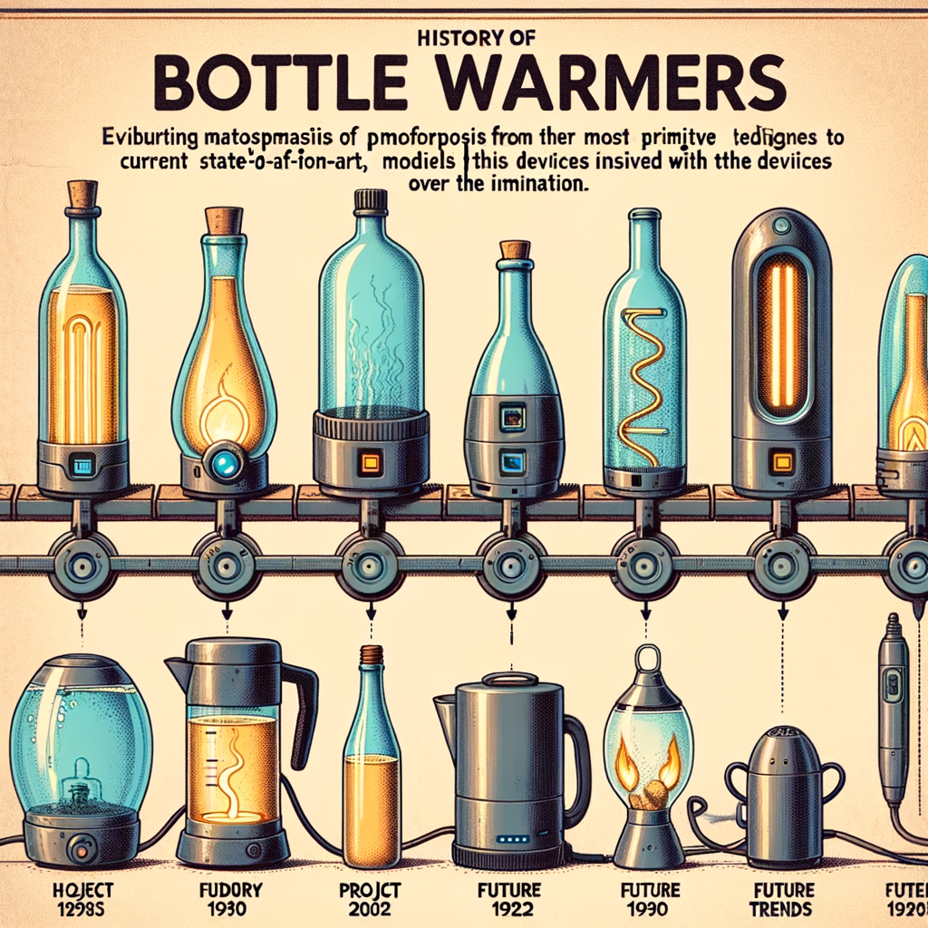 Infographic illustrating the bottle warmer evolution, highlighting the history of bottle warmers, modern innovations, and future trends in bottle warming devices.