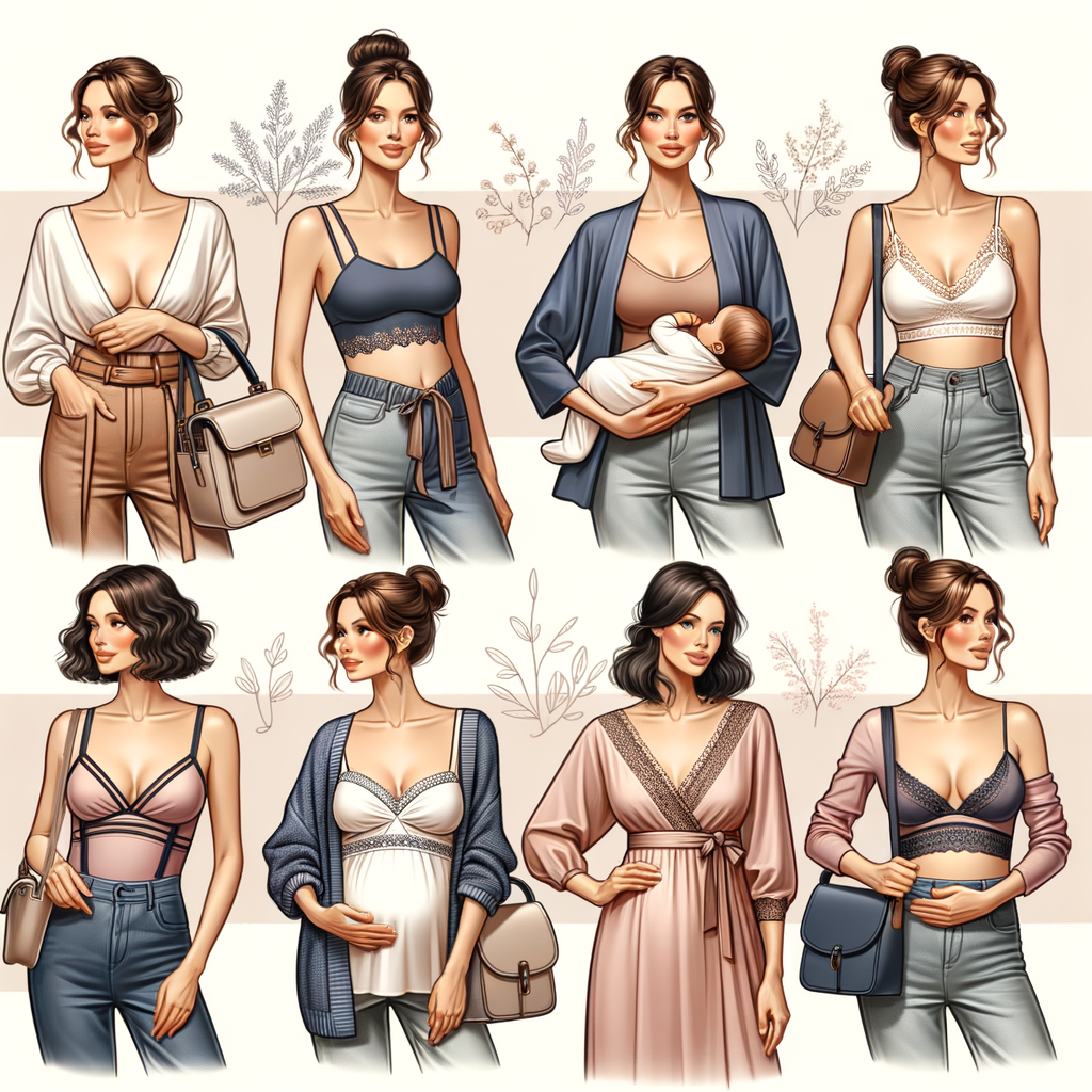 Collection of stylish and comfortable breastfeeding clothes for new moms, featuring nursing wardrobe essentials, maternity wear for breastfeeding, and the best clothes for breastfeeding in a fashionable postpartum breastfeeding wardrobe.