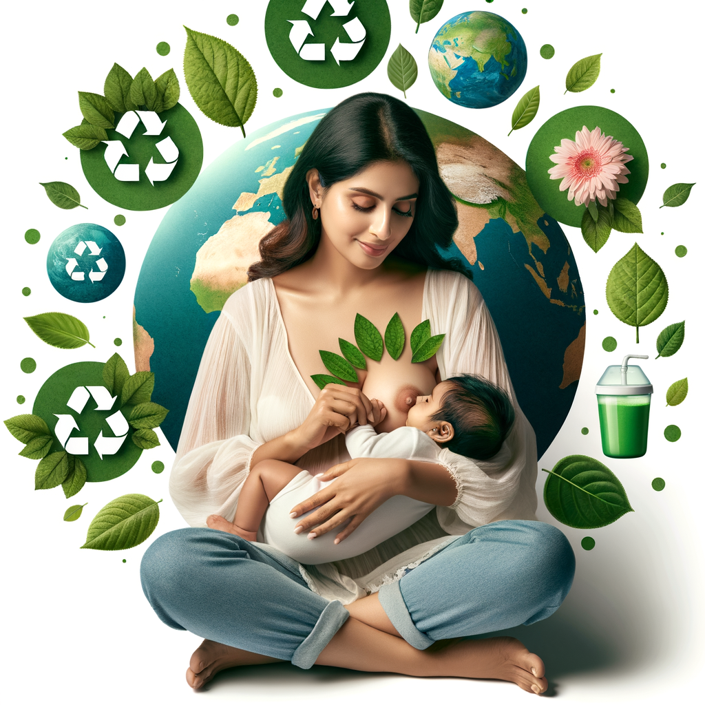 Eco-friendly breastfeeding mother demonstrating the environmental sustainability benefits of breastfeeding, highlighting green parenting and sustainable baby feeding practices