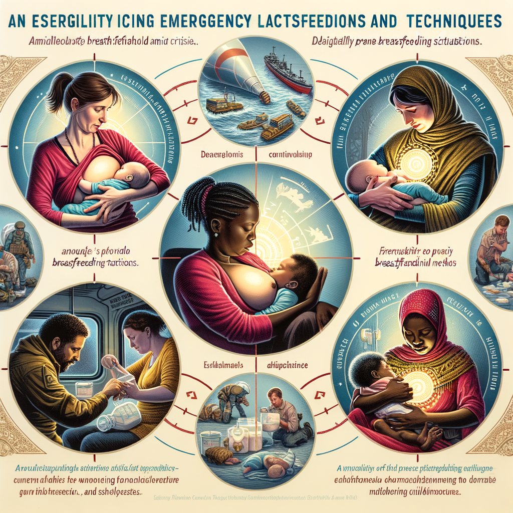 Mother using innovative emergency breastfeeding solutions and techniques during crisis, highlighting the importance of lactation support in emergencies.