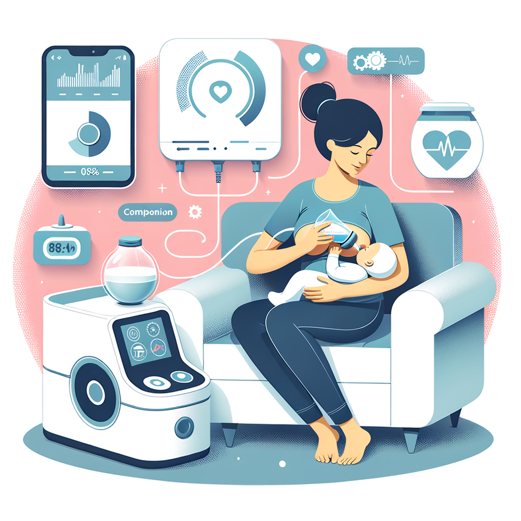 Modern mother utilizing innovative breastfeeding technology advancements and tech tools for an enhanced breastfeeding experience