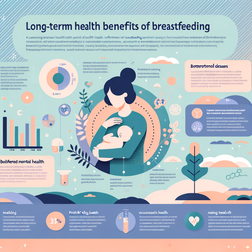 Infographic highlighting the long-term health benefits of breastfeeding for mothers, including reduced disease risk, improved mental health, and enhanced post-childbirth recovery.